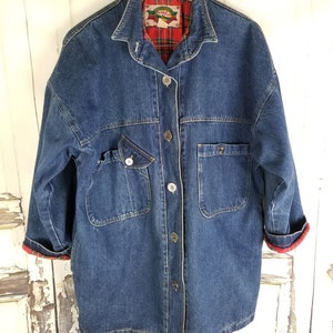 Vintage Oversized Denim Jacket 80s, Slouchy Jean Jacket, Heavy Denim Barn Coat JacketWomen's Size Medium M Large L image 4