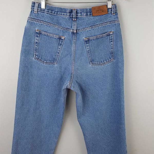 1990s Vintage Aqua Blue Tapered Jeans - W26 L31