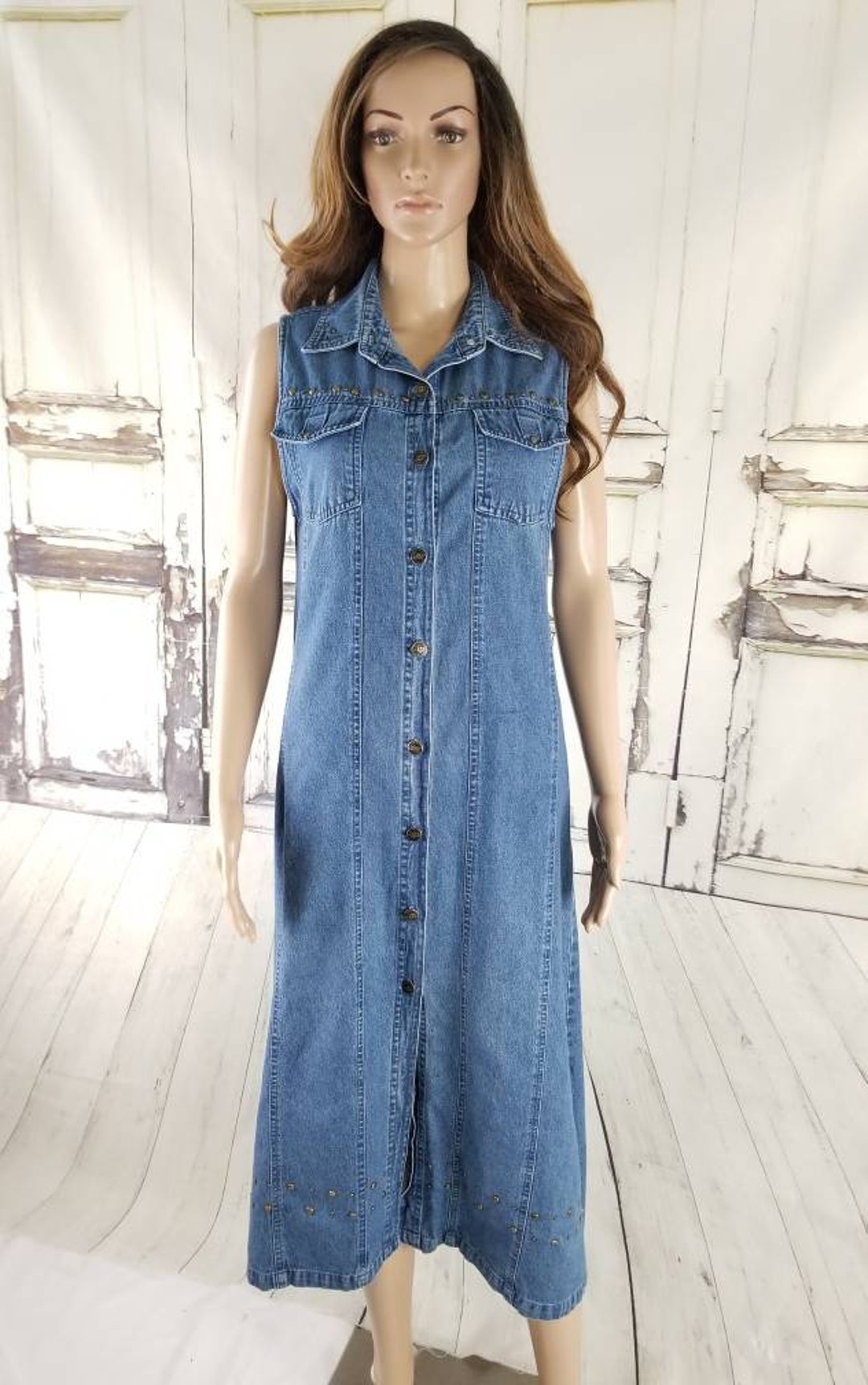 ◆Loulouseoul◆ Classic Denim Sleeveless Dress Blue Classic Denim Sleeveless Dress (Blue) - LOULOUSEOUL