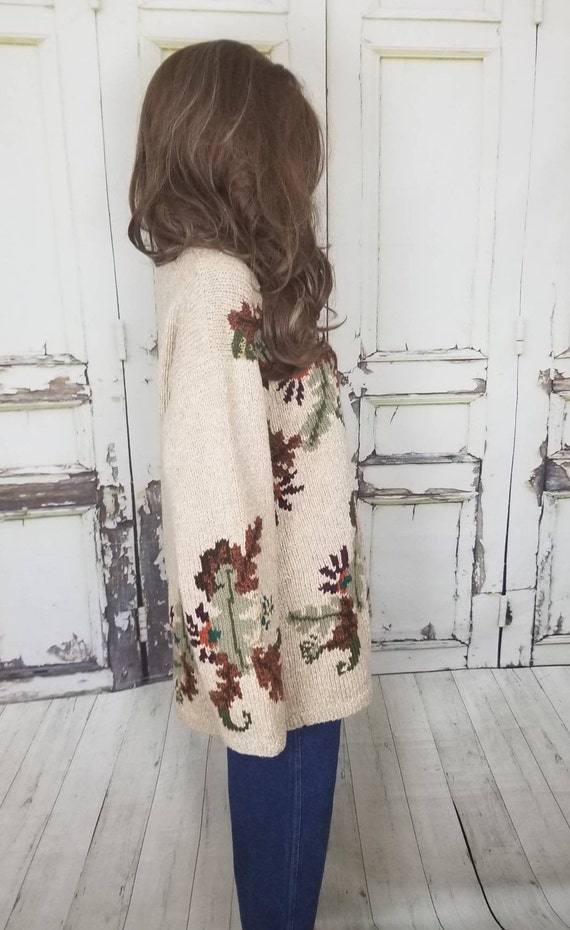Cream Floral Sweater Pullover Wool Blend Sweater … - image 3