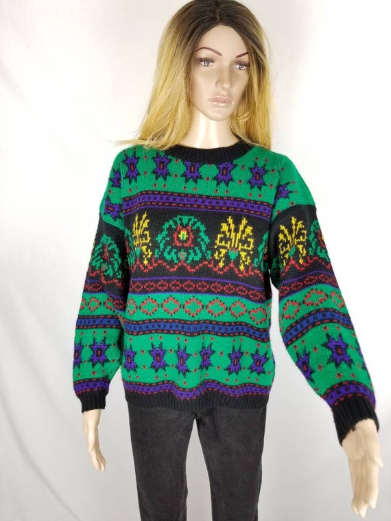 VINTAGE 80s Sweater Crewneck Acrylic Sweater Size… - image 1