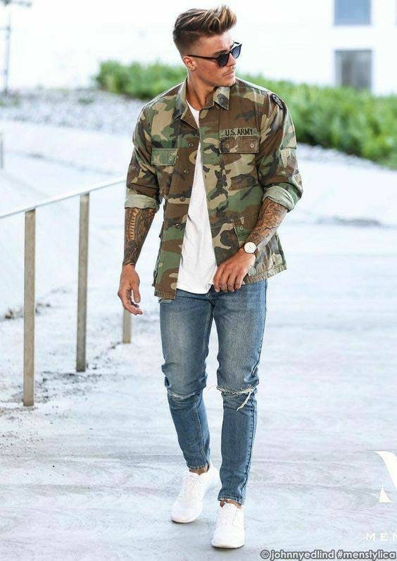 Camisa Militar Outfit Con PantalÃ³n Camuflado Hombre Camisa