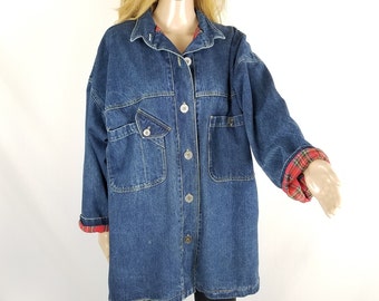 Vintage Oversized Denim Jacket 80s, Slouchy Jean Jacket, Heavy Denim Barn Coat JacketWomen's Size Medium M Large L