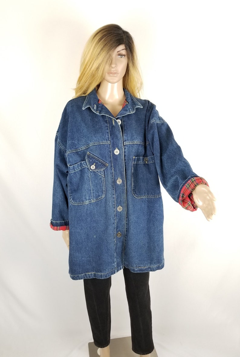 Vintage Oversized Denim Jacket 80s, Slouchy Jean Jacket, Heavy Denim Barn Coat JacketWomen's Size Medium M Large L image 1