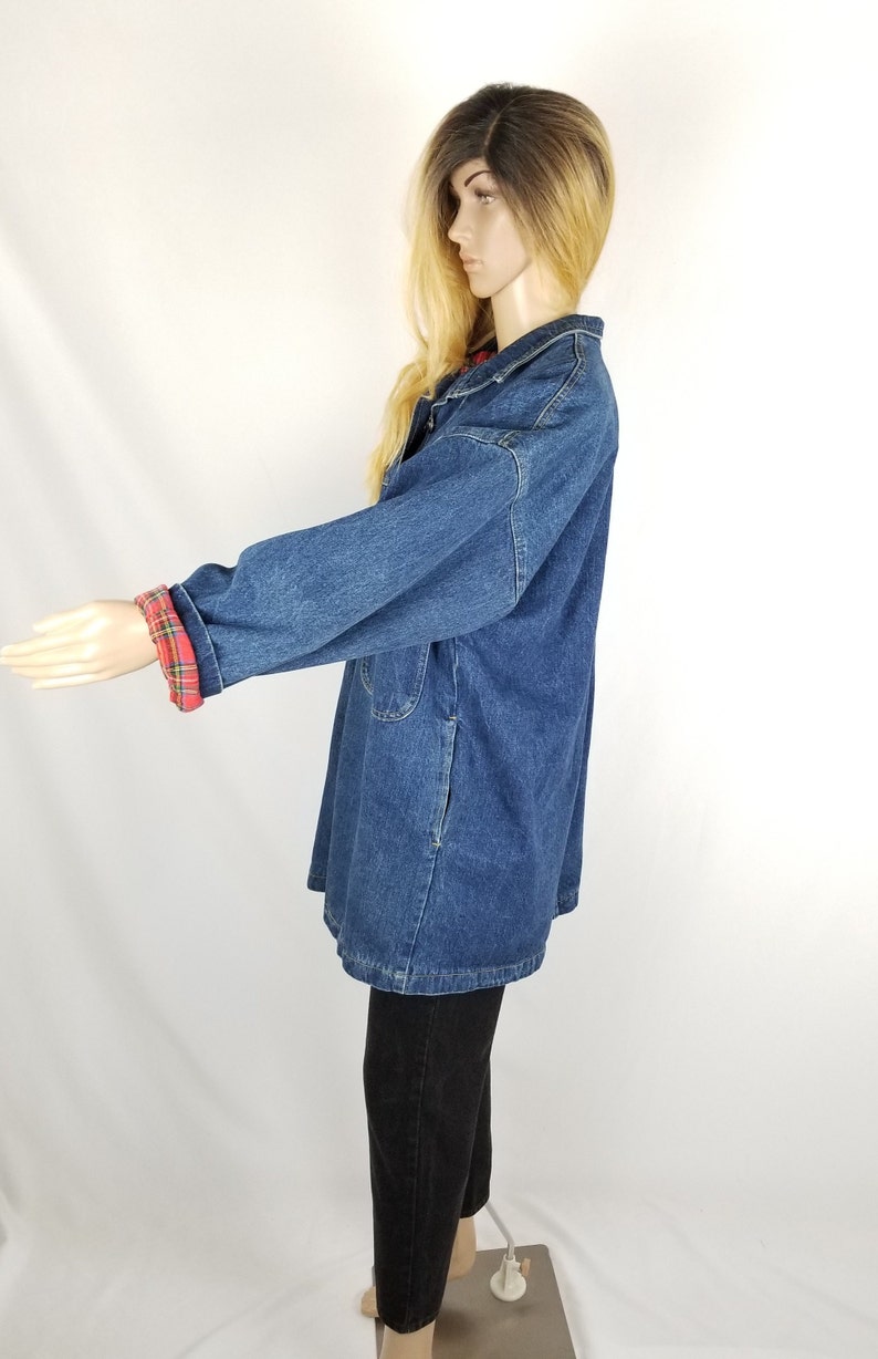 Vintage Oversized Denim Jacket 80s, Slouchy Jean Jacket, Heavy Denim Barn Coat JacketWomen's Size Medium M Large L image 5