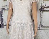Vintage 80s Scott McClintock Victorian Lace Ivory Dress Wedding, formal dress Size 10