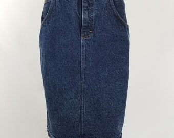 Vintage Lee Acid Wash Denim Skirt: 80s High Waisted Midi, 26" Waist