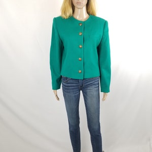 Vintage Wool Jacket, Green Pure Wool Cropped Jacket  Size 10 12 L Large