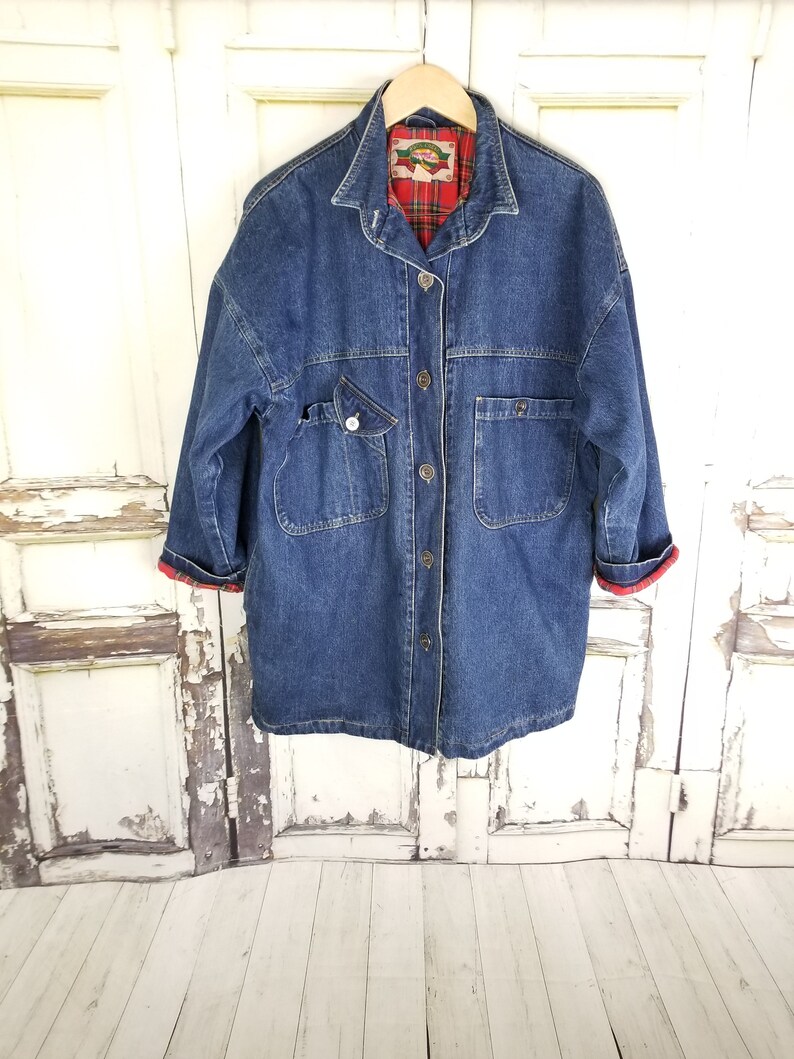 Vintage Oversized Denim Jacket 80s, Slouchy Jean Jacket, Heavy Denim Barn Coat JacketWomen's Size Medium M Large L image 3