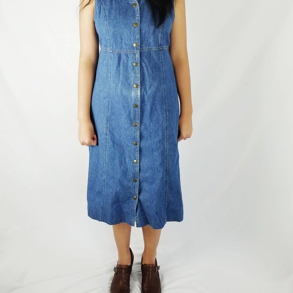 Vintage 90's Denim Dress Button up Dress Sleeves Jumper// Women's size Medium