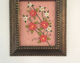 Recycled frame with orange and white ceramic flowers