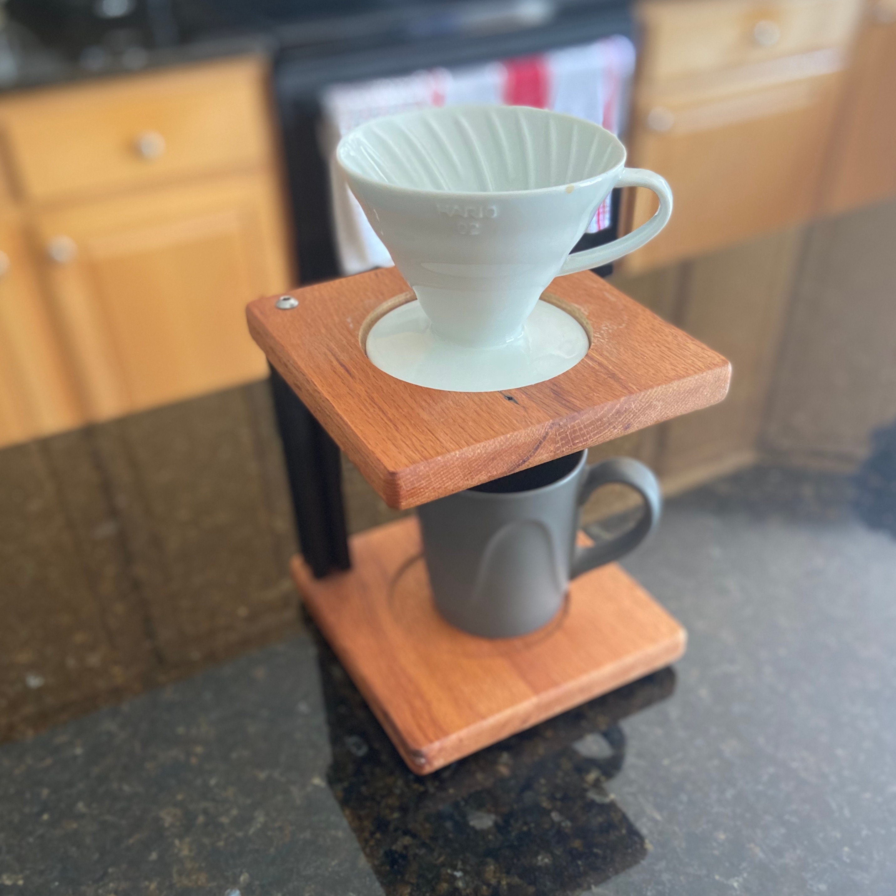 Pour Over Coffee Stand Outdoor Travel Set Vintage Wooden Base