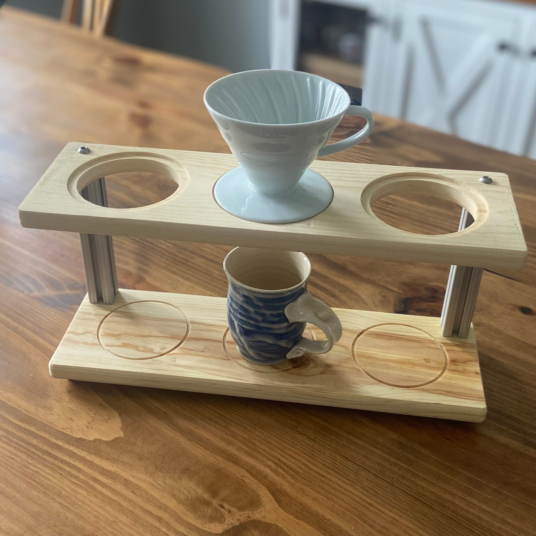 Fdit Brass Pour Over Coffee Dripper with Wood Base Stand Pour Over Coffee  Stand for Use with Coffee Dripper Coffee Filter Stand Perfect for Manual