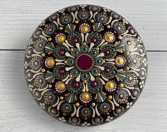 Large hand painted dot mandala stone