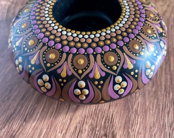 Hand-painted dot mandala tealight holder