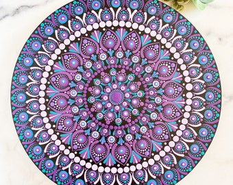 13” Hand-painted wooden dot art mandala wall hanging