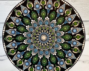 13” Hand-painted wooden dot art mandala wall hanging