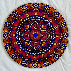 10” Hand-painted wooden dot art mandala wall hanging