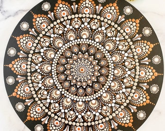 15” Hand-painted wooden dot art mandala wall hanging