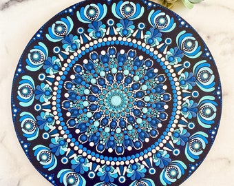 13” Hand-painted wooden dot art mandala wall hanging