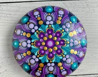 Hand painted dot mandala stone