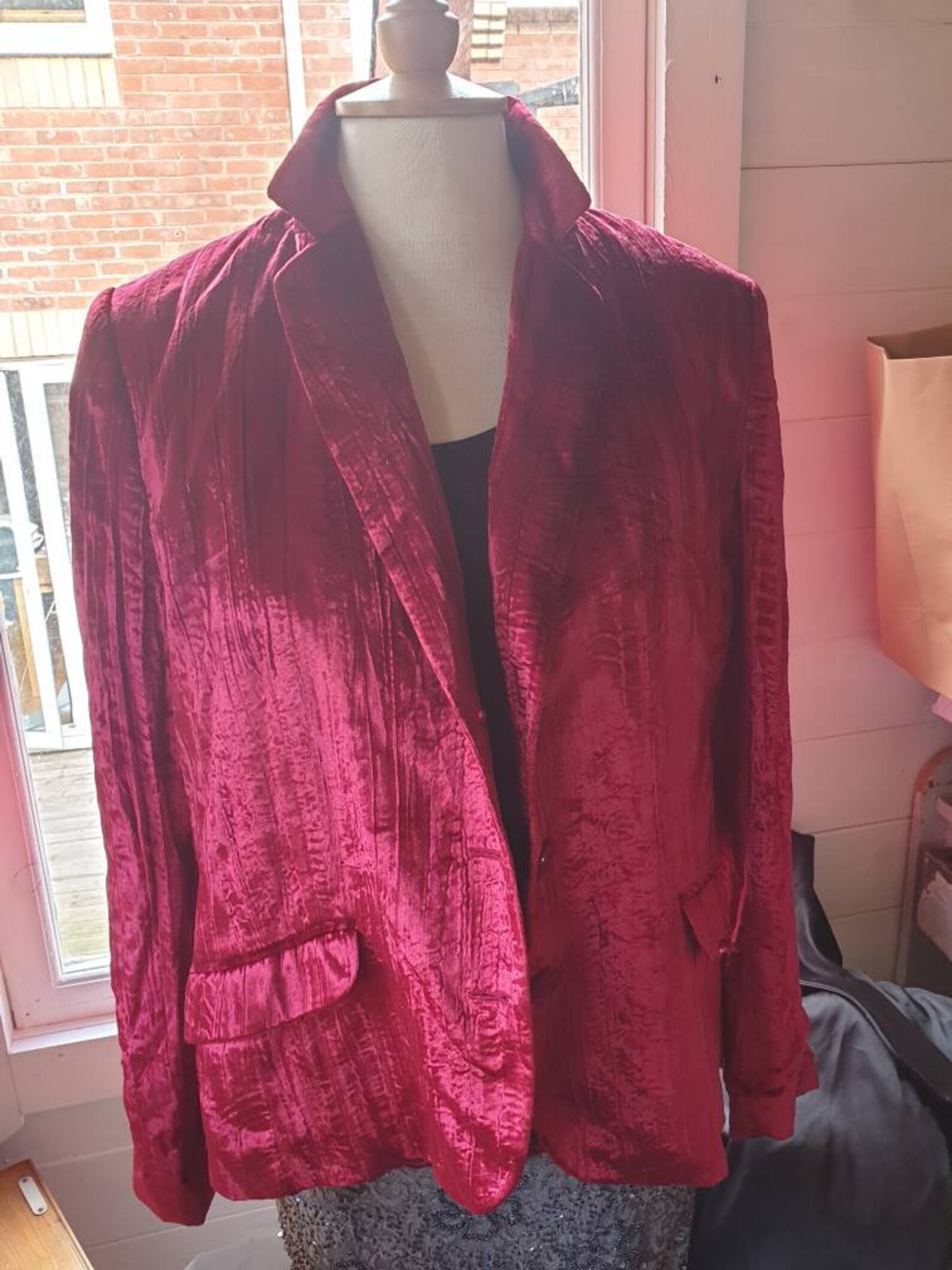 pink crushed velvet blazer