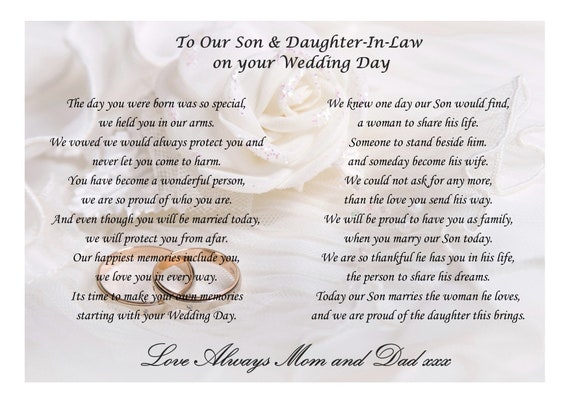 Verwonderlijk Gedicht aan zoon en dochter-in-Law op uw trouwdag van moeder | Etsy KM-43