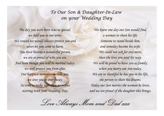 Poem To Son And Daughter In Law On Your Wedding Day From Mom Etsy