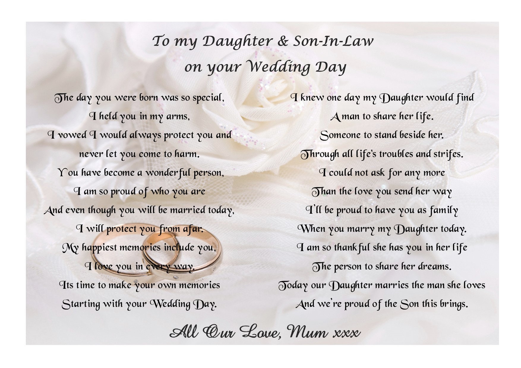 A4 Poem To My Our Son In Law On Your Wedding Day Gift For The