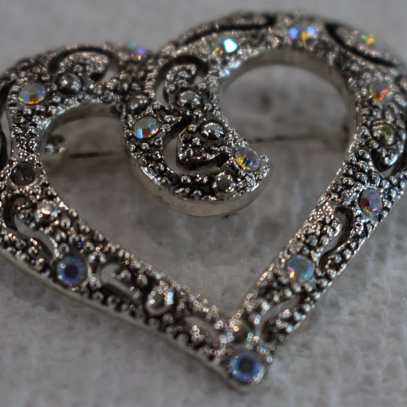 Silver Rhinestone Heart Silver Heart Brooch - Etsy