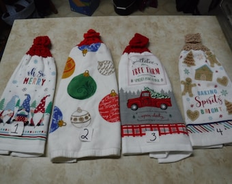 Double and thick Christmas kitchen towels with knitted tops