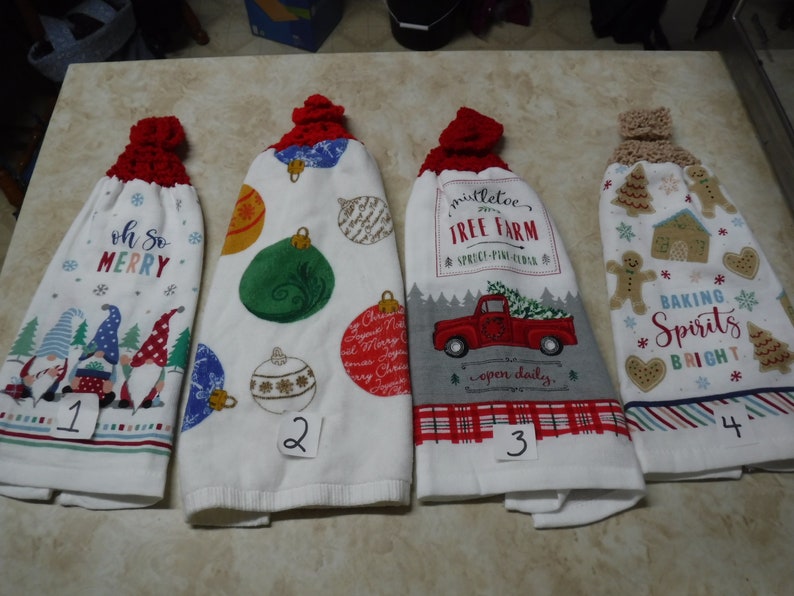 Double and thick Christmas kitchen towels with knitted tops image 1