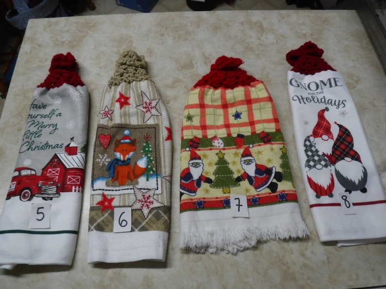 Double and thick Christmas kitchen towels with knitted tops image 2