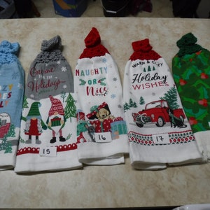 Double and thick Christmas kitchen towels with knitted tops image 4