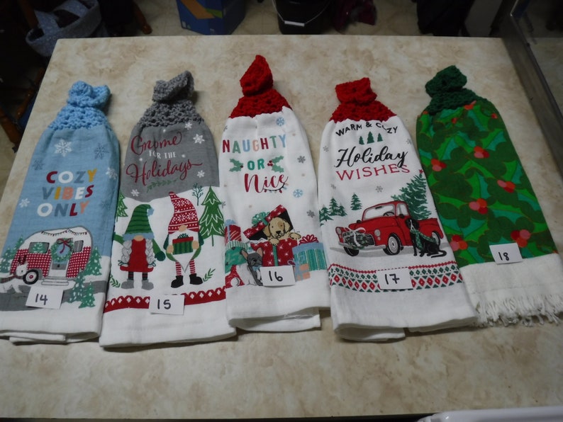 Double and thick Christmas kitchen towels with knitted tops image 4