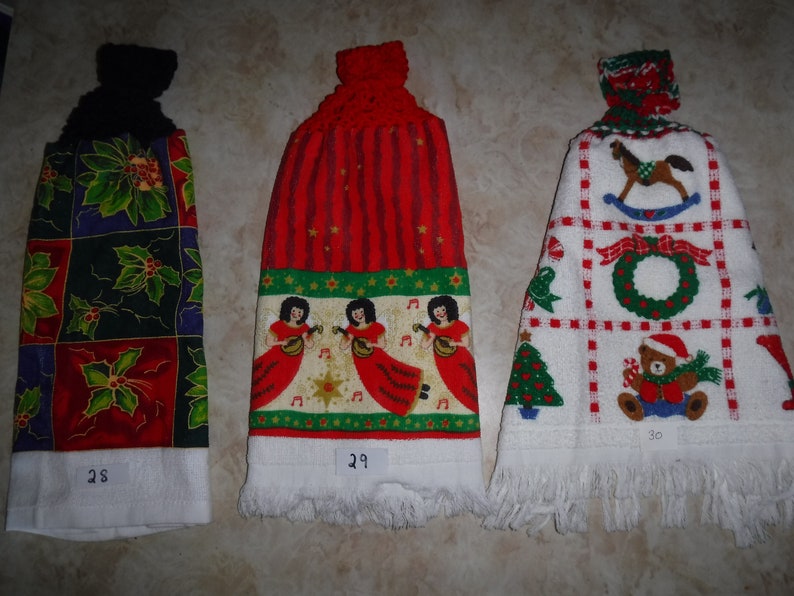 Double and thick Christmas kitchen towels with knitted tops image 7