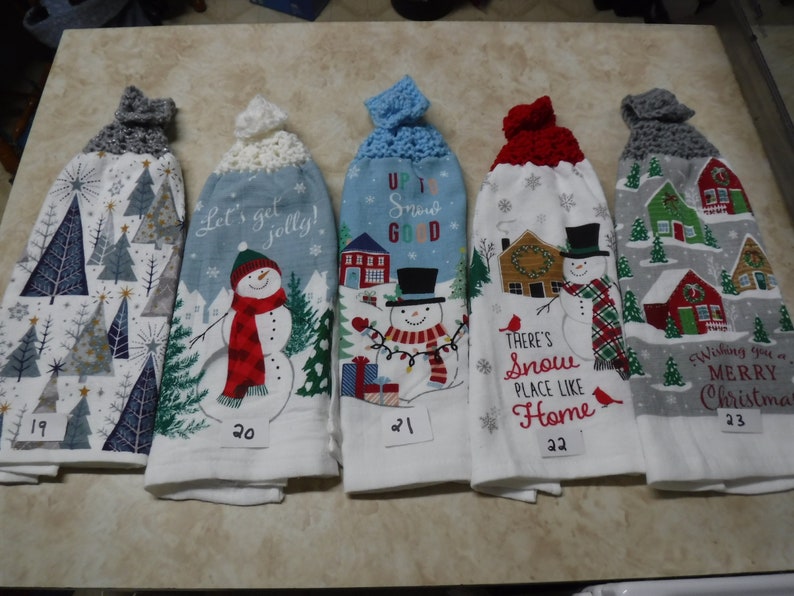 Double and thick Christmas kitchen towels with knitted tops image 5