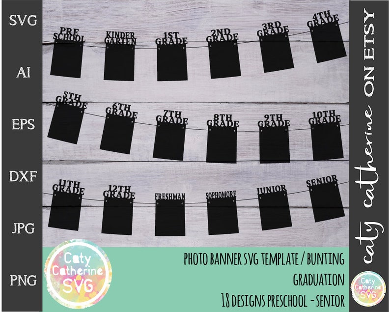 Download Art Collectibles Clip Art Graduation Photo Banner Bunting Svg Template Graduation File For Cricut Commercial Use Caty Catherine