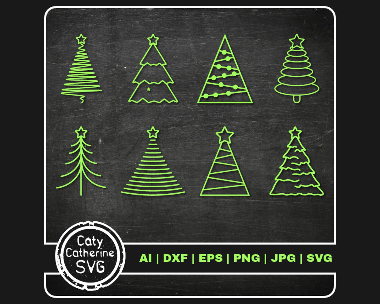Bundle of Doodle Line Art Christmas Tree SVG Cut Files // | Etsy