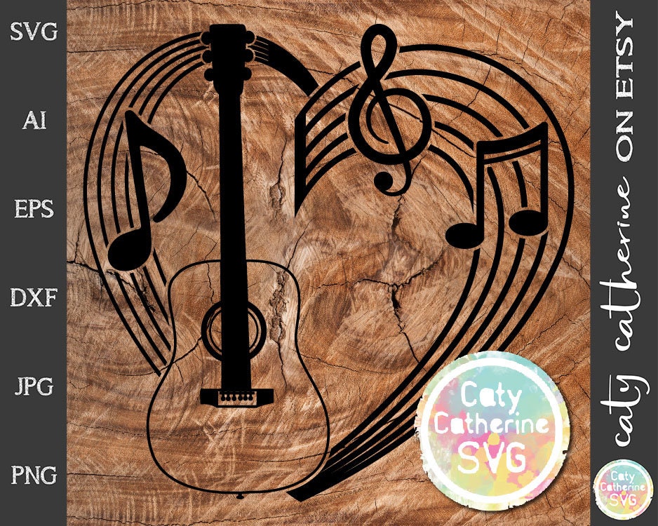 Download Musical Notation Music Notes Love Heart With Guitar Svg Cut Etsy