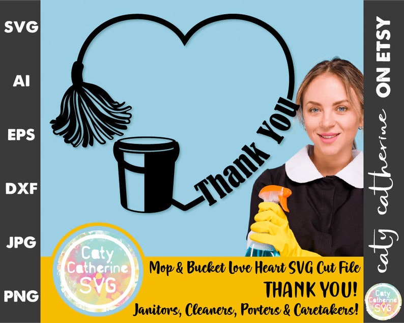 Mop & Bucket Love Heart Thank You Janitors Cleaners Porters Etsy