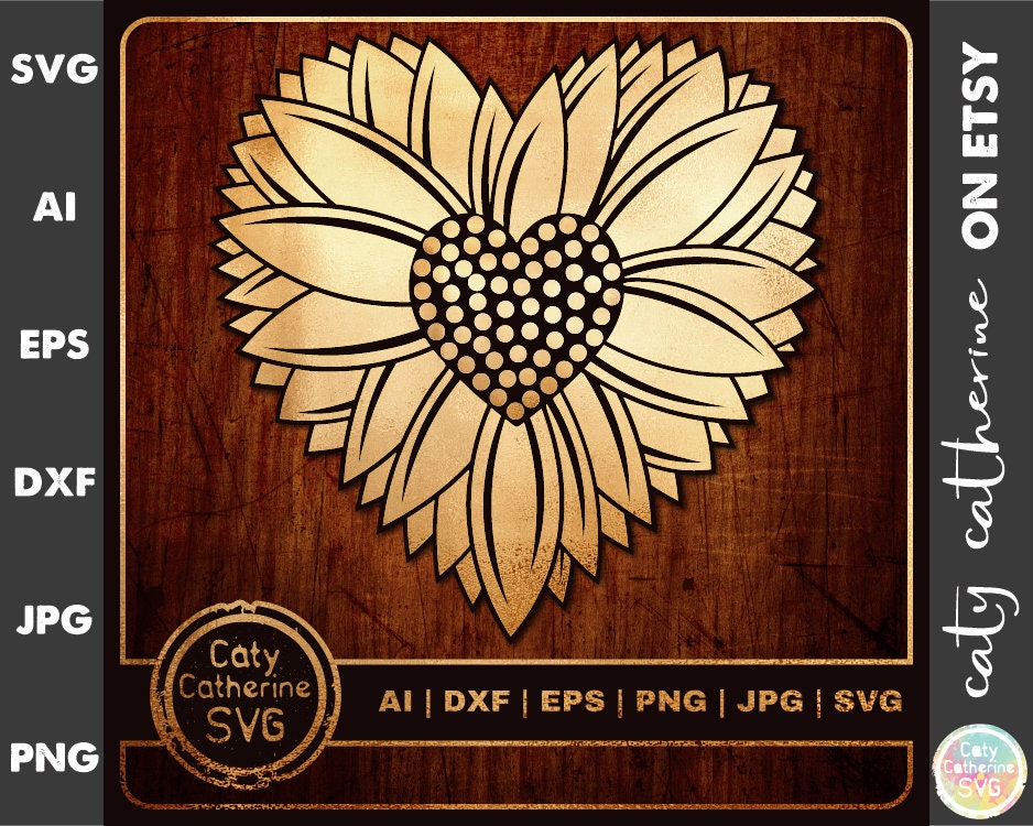 Download Love Heart Shaped Sunflower SVG Cut File // Commercial Use // | Etsy