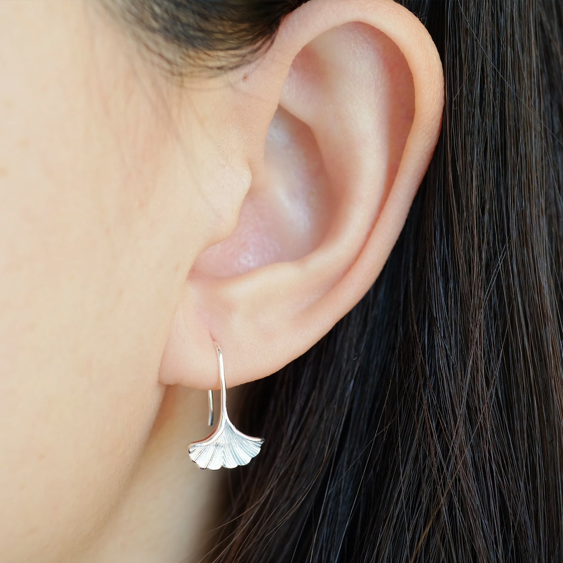 Silver Gingko Leaf Earrings Sterling Silver Earrings Gingko Etsy