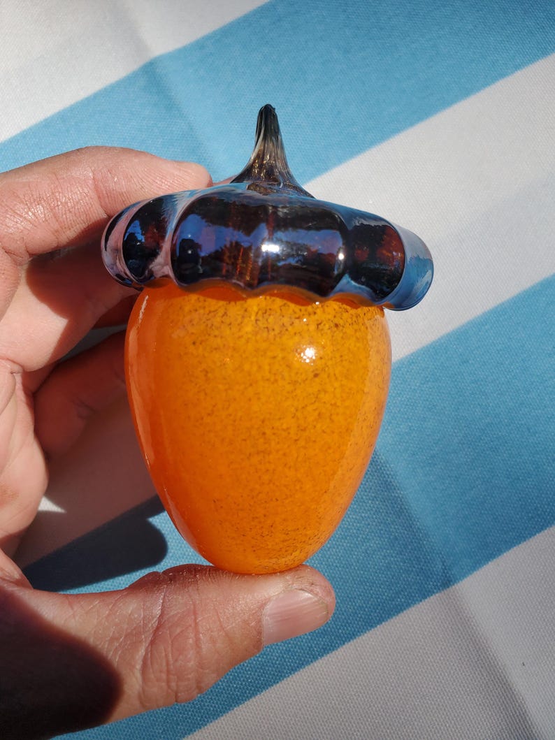 Handblown Glass Acorn Orange Body Shiny Gold Top - Etsy