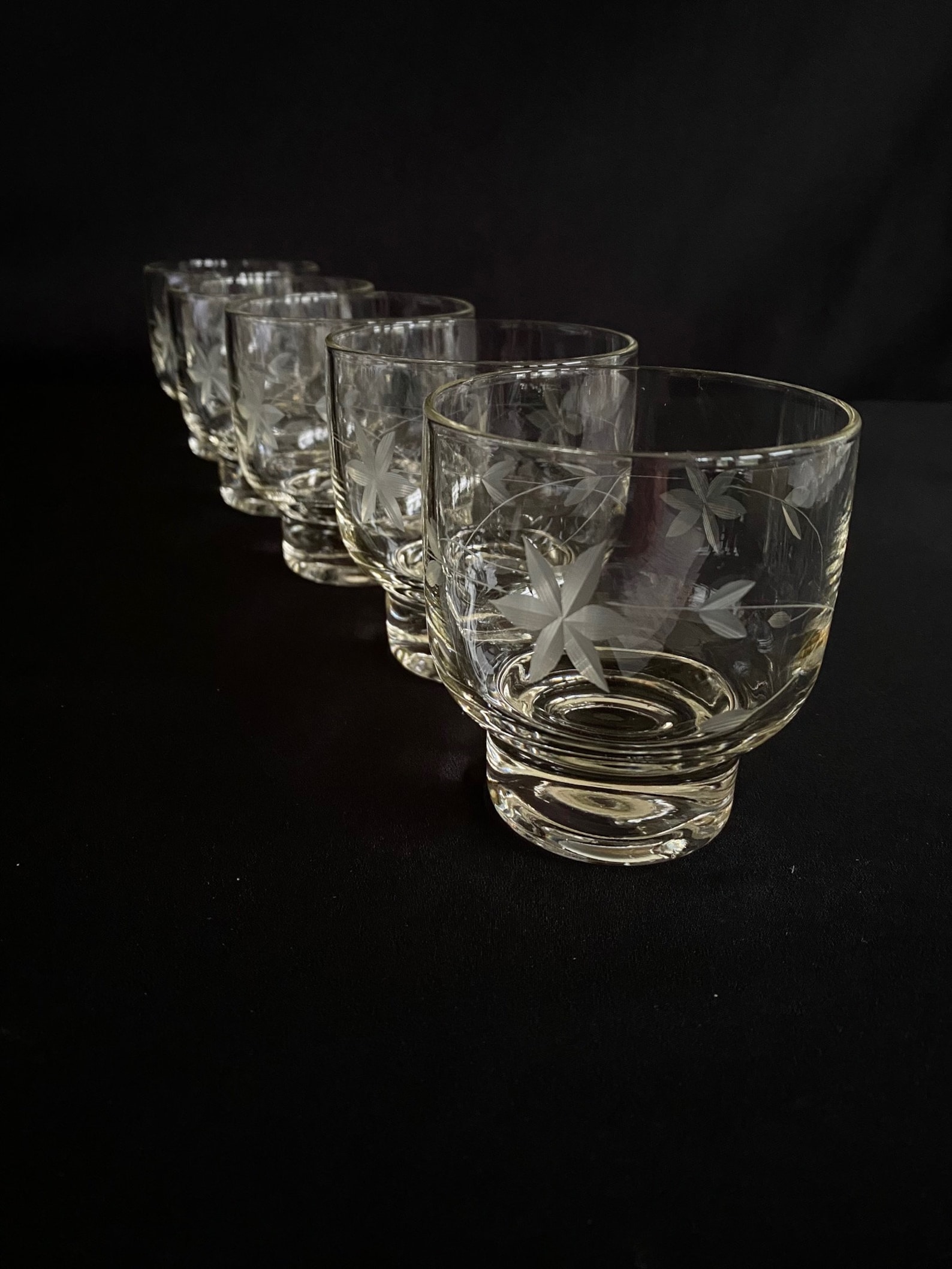 Set of 5 Stacking Etched Bar Glasses On The Rocks Whiskey Etsy