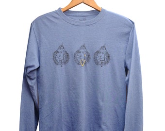 Blue Queen Long Sleeve T-shirt [Custom Screenprint & Hand Embroidered Design]