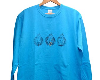 Blue Queen Long Sleeve T-shirt [Custom Screenprint & Hand Embroidered Design]