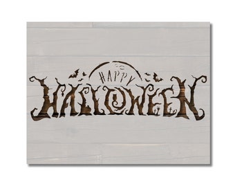 Happy Halloween Trees and Bats Stencil Template Reusable Multiple Sizes for Painting on Walls, Wood, Arts and Crafts (924)