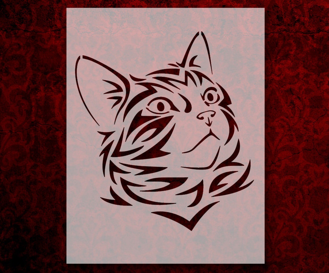 Cat Head Face Tribal Stencil Multiple Sizes FAST FREE SHIPPING - Etsy