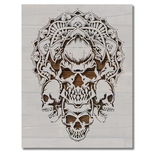 Modèle de pochoir vintage mandala têtes de mort réutilisables en plusieurs tailles pour la peinture sur les murs, le bois, les travaux d'art et d'artisanat (910)